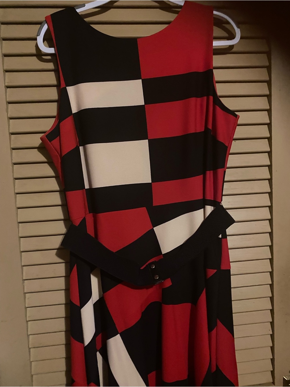 Danny & Nicole Red, Black & Cream Geometric Midi Dress